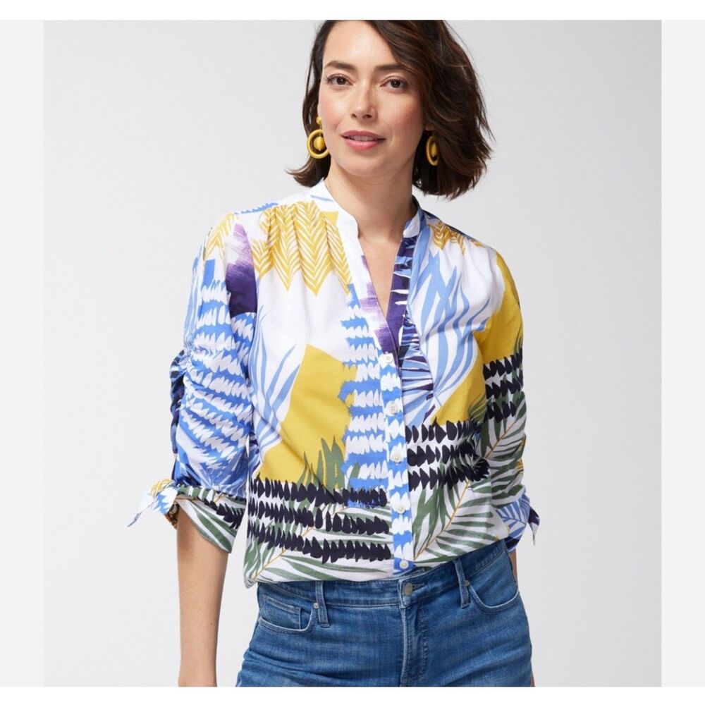 NWT Chicos Mixed folliage print cotton blouse size XLarge